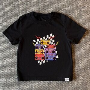 🎵 Kid Dangerous Black SS Tee with Retro Colorful Cassette Graphic – Size 2T 🖤
